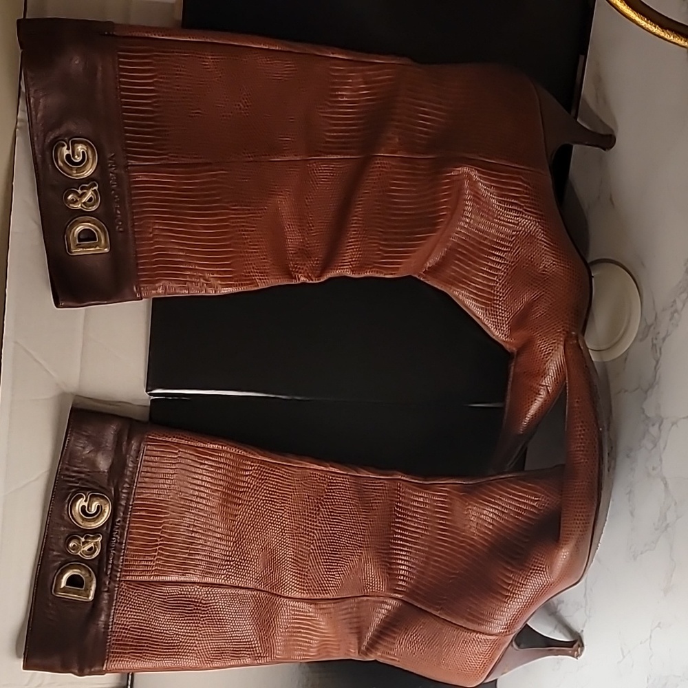 AUTHENTIC DOLCE & GABBANA  BROWN LEATHER LIZARD PRINT BOOTS - US 10 / EU 40 - Picture 3 of 16
